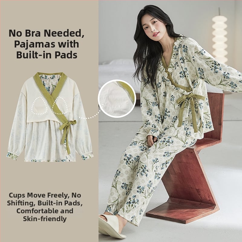 Set de pijamale postpartum cu tampoane pentru sân, cardigan și stil kimono, Cloud Cotton, 95% poliester