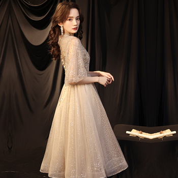 Vakara kleita, A-līnijas siluets, off-shoulder, pusgarās piedurknes, gara svārki, poliesteru audums