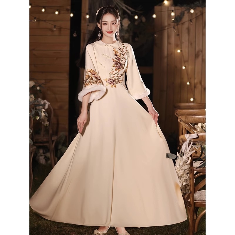 Koszorúslány ruha kínai stílusban, irodalmi retro, poliészter több mint 95%