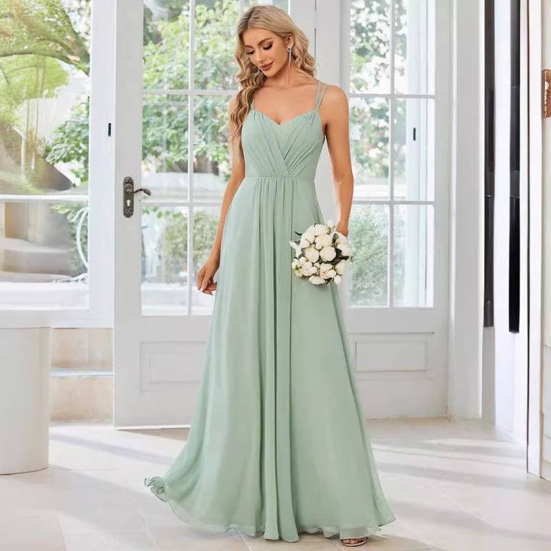 Elegants vakarkleita ar V veidgalu, atvērta mugura, šifons, plise, princeses svārki