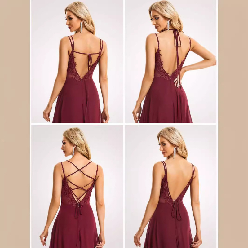 Elegants vakarkleita ar V veidgalu, atvērta mugura, šifons, plise, princeses svārki