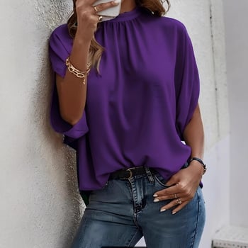 2022 Uued Euroopa ja Ameerika piiriülesed naisterõivad sõltumatust moekauplusest - ümara kaelusega särk laiade nahkhiirevarrukatega, ümara kaelusega.