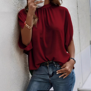 2022 Uued Euroopa ja Ameerika piiriülesed naisterõivad sõltumatust moekauplusest - ümara kaelusega särk laiade nahkhiirevarrukatega, ümara kaelusega.