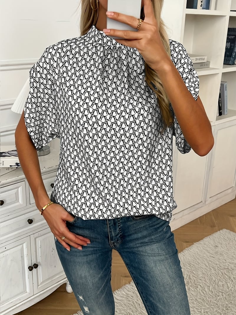 2022 Uued Euroopa ja Ameerika piiriülesed naisterõivad sõltumatust moekauplusest - ümara kaelusega särk laiade nahkhiirevarrukatega, ümara kaelusega.