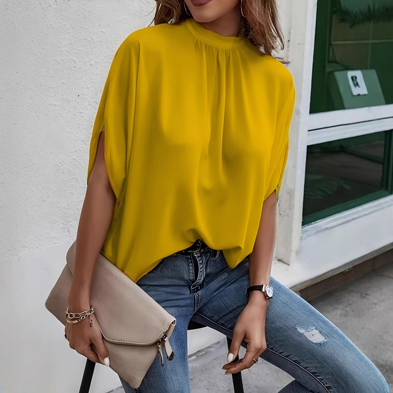 2022 Uued Euroopa ja Ameerika piiriülesed naisterõivad sõltumatust moekauplusest - ümara kaelusega särk laiade nahkhiirevarrukatega, ümara kaelusega.