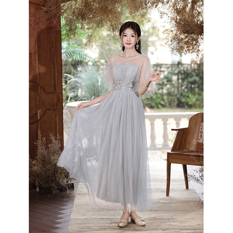 Kumām paredzēta garā A līnijas kāzu kleita ar vienu plecu, 3/4 piedurknēm, no chenille elastīgā auduma