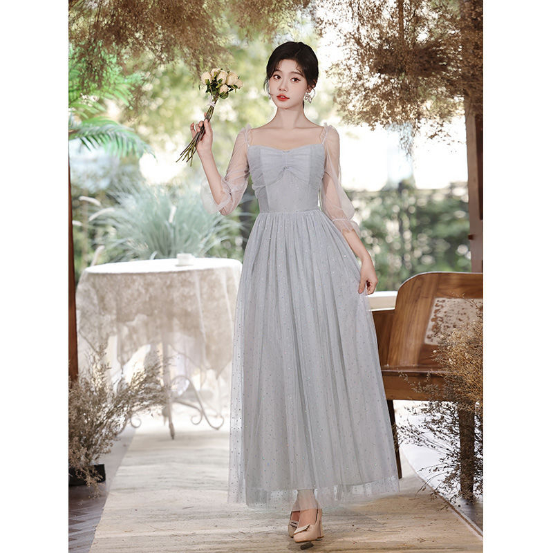 Kumām paredzēta garā A līnijas kāzu kleita ar vienu plecu, 3/4 piedurknēm, no chenille elastīgā auduma