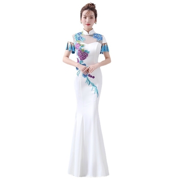 Formāla kleita ar stāvošu apkakli, īsām piedurknēm, vidukļa vidus, gara svārku, 95% kokvilnas audums, audums: poliestera šķiedra, pavasaris 2025