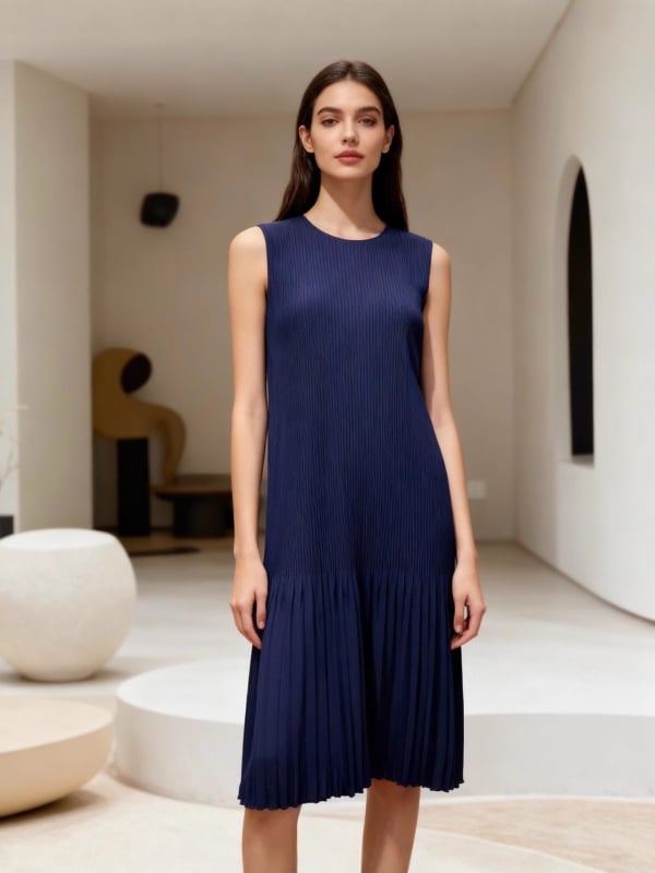 Haljina bez rukava, srednje duljine, A-linija, elastani poliester, okrugli izrez, elegantan gradski stil