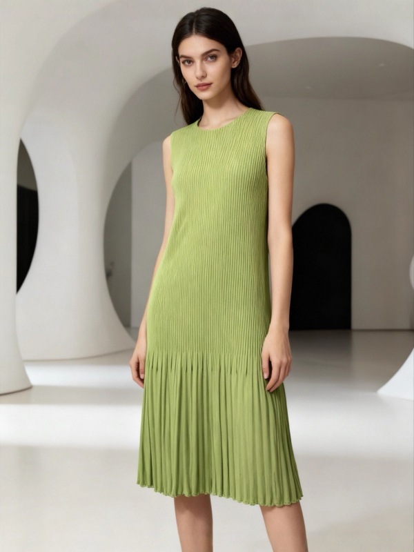 Haljina bez rukava, srednje duljine, A-linija, elastani poliester, okrugli izrez, elegantan gradski stil