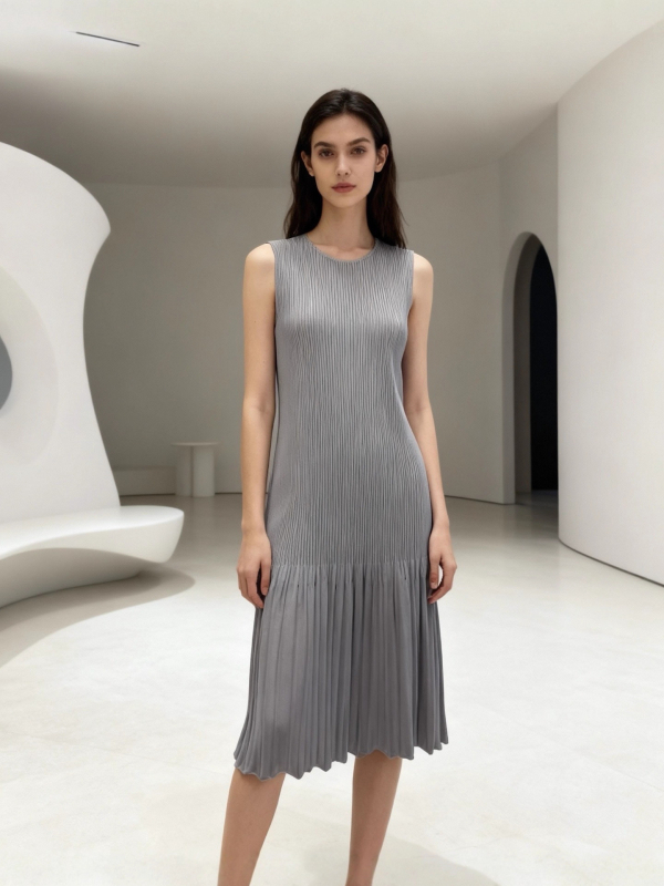 Haljina bez rukava, srednje duljine, A-linija, elastani poliester, okrugli izrez, elegantan gradski stil
