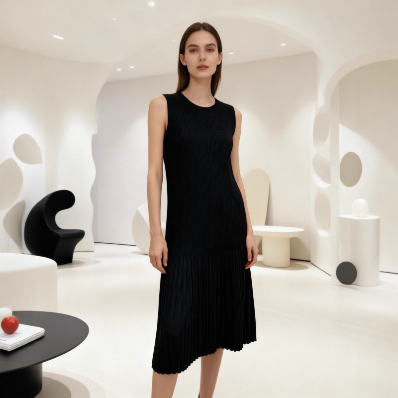Haljina bez rukava, srednje duljine, A-linija, elastani poliester, okrugli izrez, elegantan gradski stil