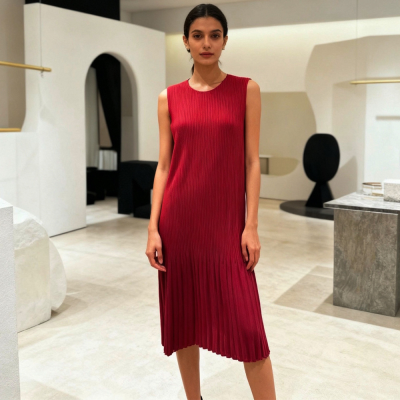 Haljina bez rukava, srednje duljine, A-linija, elastani poliester, okrugli izrez, elegantan gradski stil