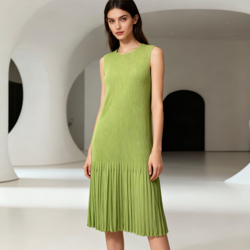 Haljina bez rukava, srednje duljine, A-linija, elastani poliester, okrugli izrez, elegantan gradski stil