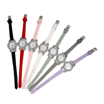 Ženski kvarcni sat s perlačnim brojčanikom, ukrašen dijamantima, remen od imitirane kože, kućište od legure