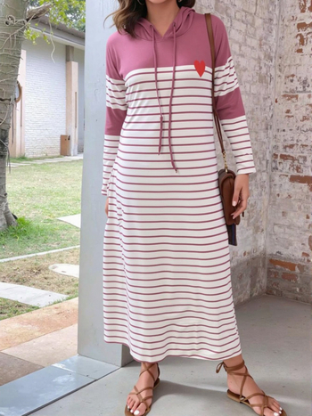 Sieviešu ar kapuci A līnijas kleita, garas piedurknes, ceļgalu garums, poliestera-spandeksa materiāls