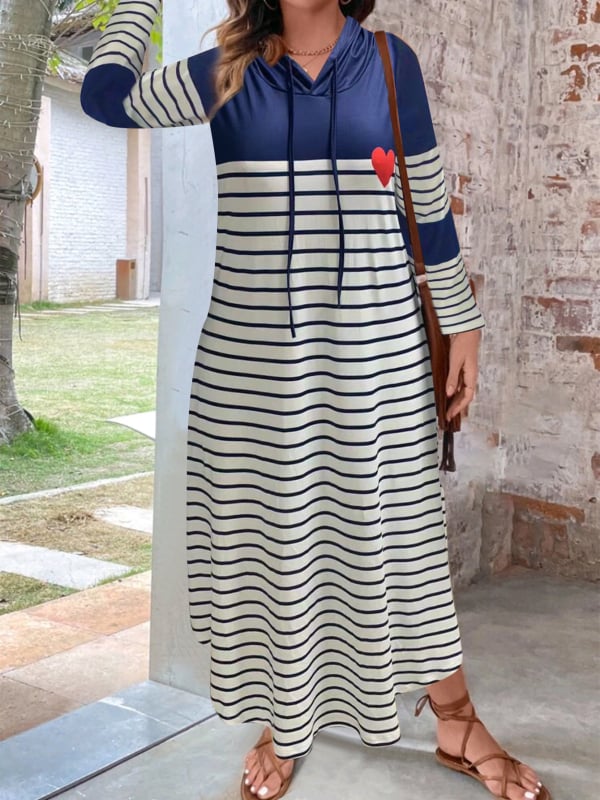 Sieviešu ar kapuci A līnijas kleita, garas piedurknes, ceļgalu garums, poliestera-spandeksa materiāls