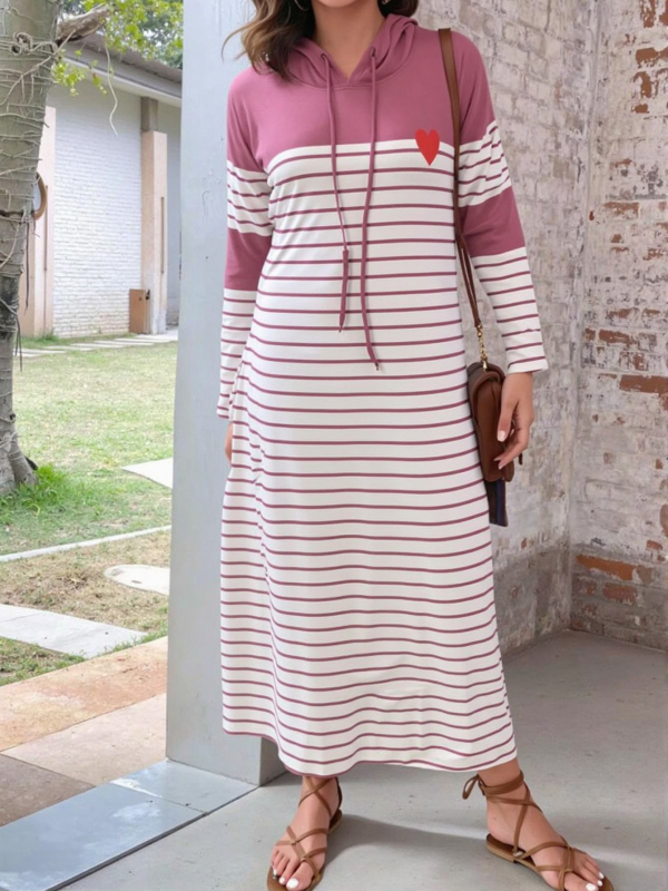 Sieviešu ar kapuci A līnijas kleita, garas piedurknes, ceļgalu garums, poliestera-spandeksa materiāls