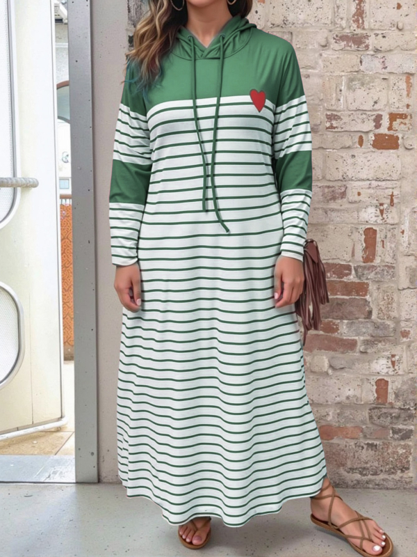 Sieviešu ar kapuci A līnijas kleita, garas piedurknes, ceļgalu garums, poliestera-spandeksa materiāls