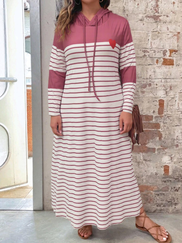 Sieviešu ar kapuci A līnijas kleita, garas piedurknes, ceļgalu garums, poliestera-spandeksa materiāls