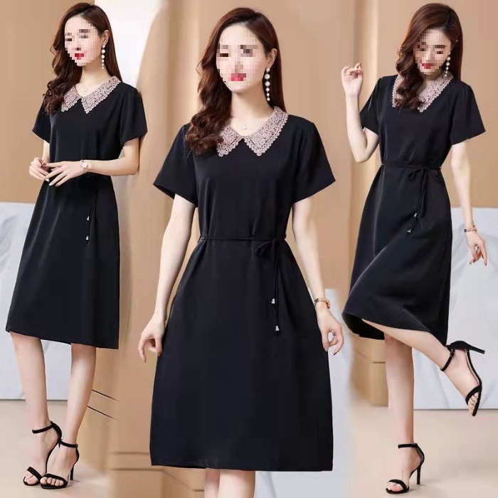 Kleita ar vidēju garumu, polo apkakle, princeses piedurknes, 3/4 piedurknes garums, Tr audums