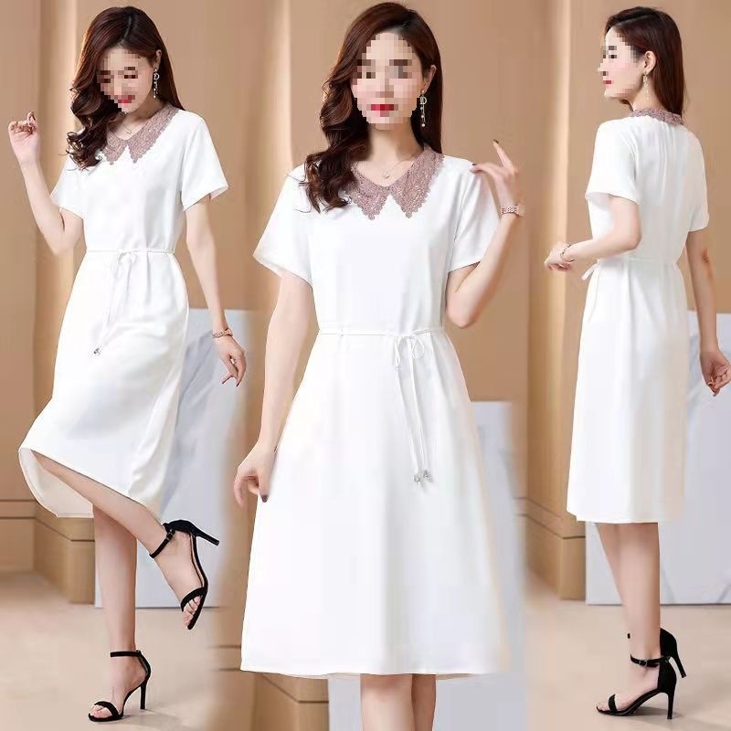 Kleita ar vidēju garumu, polo apkakle, princeses piedurknes, 3/4 piedurknes garums, Tr audums