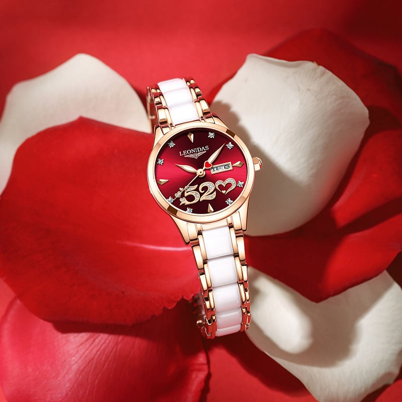 Ženski sat LEONIDAS LD80217L, kvarcni mehanizam, keramički remen, vodootpornost 30M, brojčanik 29,5 mm, luminozan kalendar i prikaz dana u tjednu