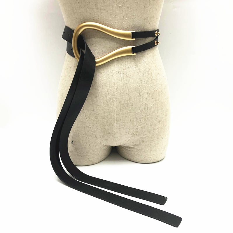 Centură de damă pentru rochie, cataramă în formă de potcoavă, stil coreean, piele artificială, cataramă 12×8,5 cm, lățime 5 cm