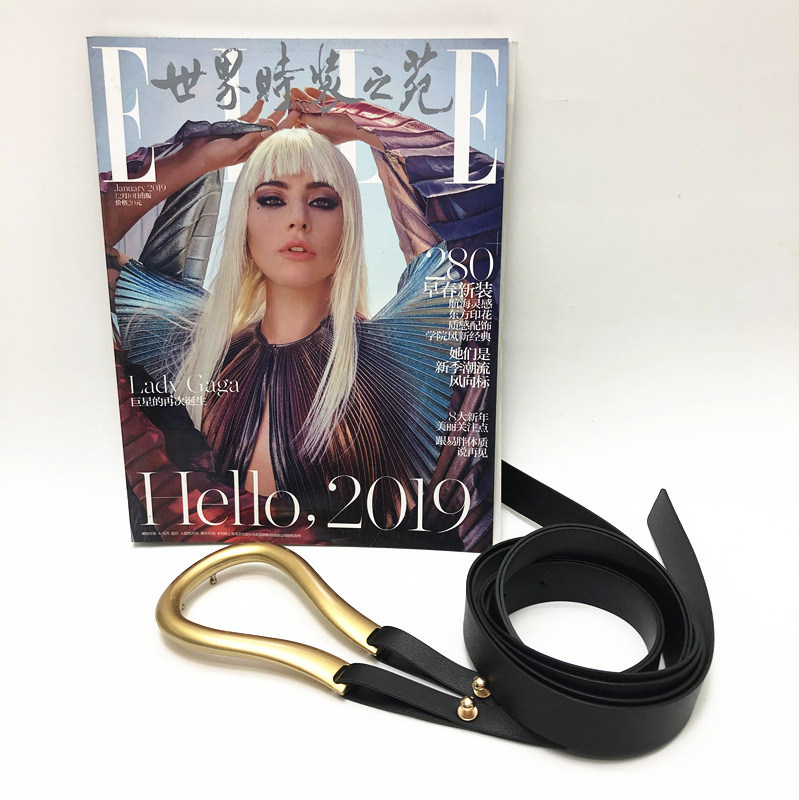 Centură de damă pentru rochie, cataramă în formă de potcoavă, stil coreean, piele artificială, cataramă 12×8,5 cm, lățime 5 cm