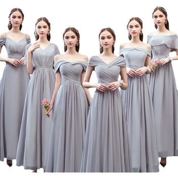 Garā līgavas māsu kleita ar vienu plecu, augsta vidukļa līnija, 3/4 piedurknēm, poliesteris