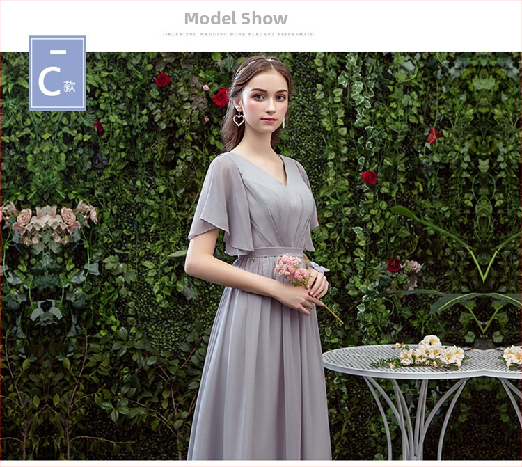 Garā līgavas māsu kleita ar vienu plecu, augsta vidukļa līnija, 3/4 piedurknēm, poliesteris