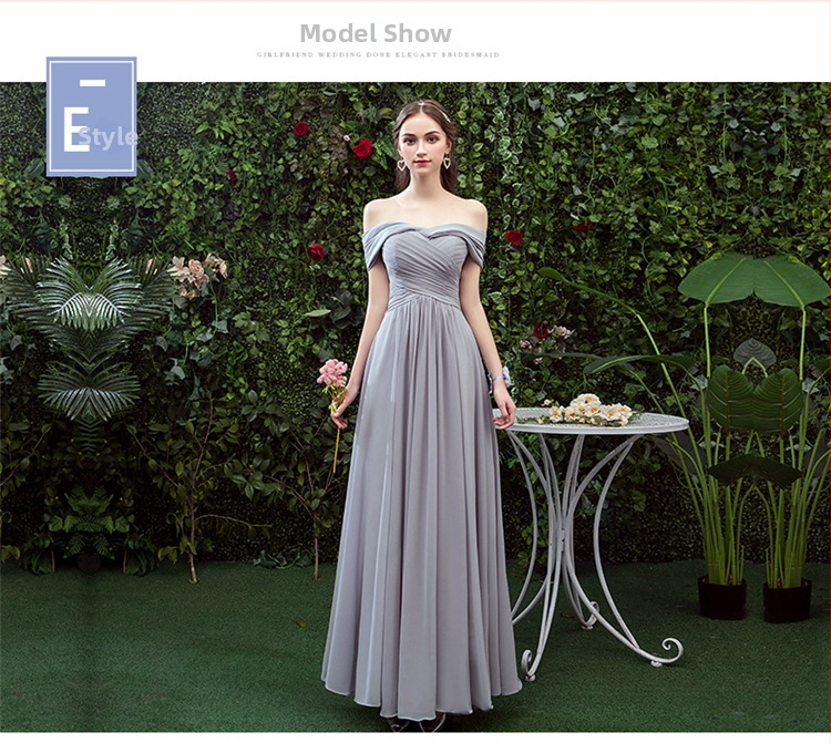 Garā līgavas māsu kleita ar vienu plecu, augsta vidukļa līnija, 3/4 piedurknēm, poliesteris