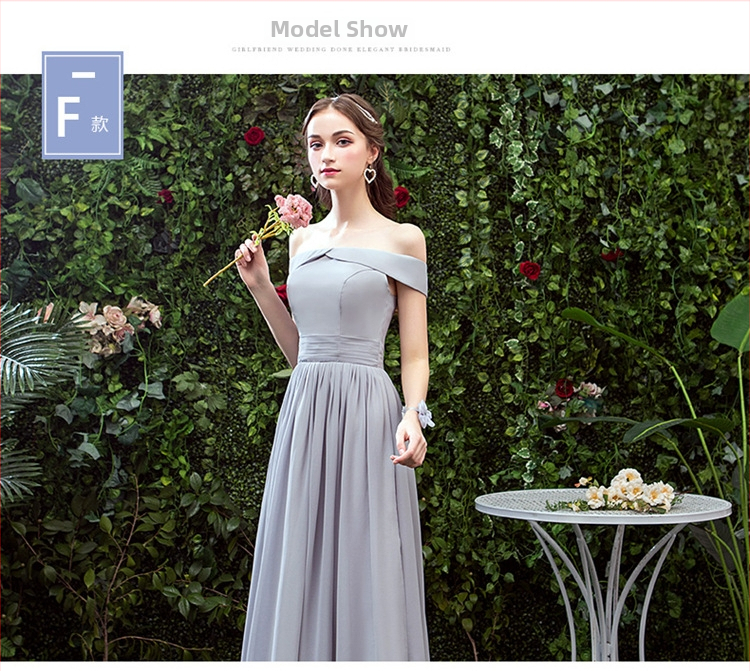 Garā līgavas māsu kleita ar vienu plecu, augsta vidukļa līnija, 3/4 piedurknēm, poliesteris