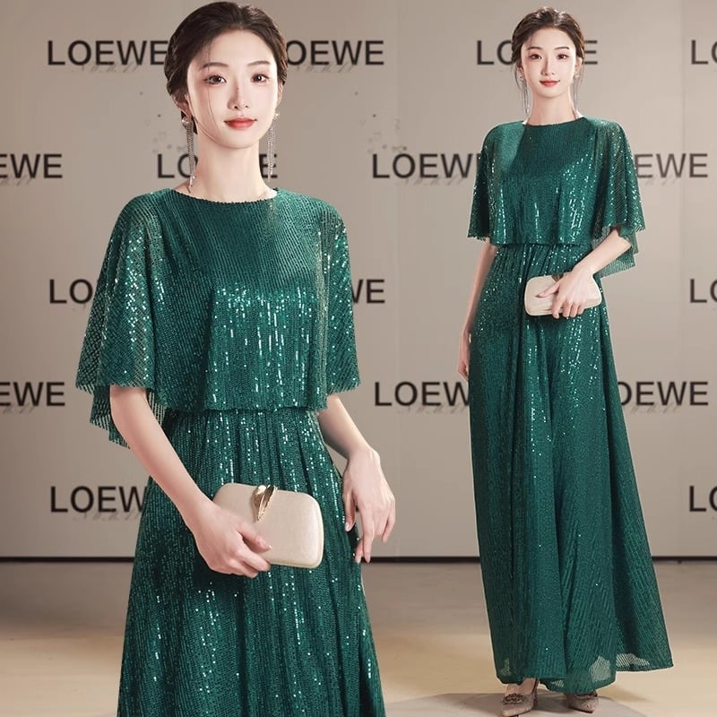 Kora izpildes kleita ar pērlītēm, A‑līnijas siluets, augsta josta, 3/4 garuma piedurknes, gara kleita, poliestera maisījums 50–70%