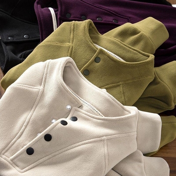 Ženski dukserica od pliša s modalom, visokim ovratnikom, ultra kratkom duljinom i princes rukavima