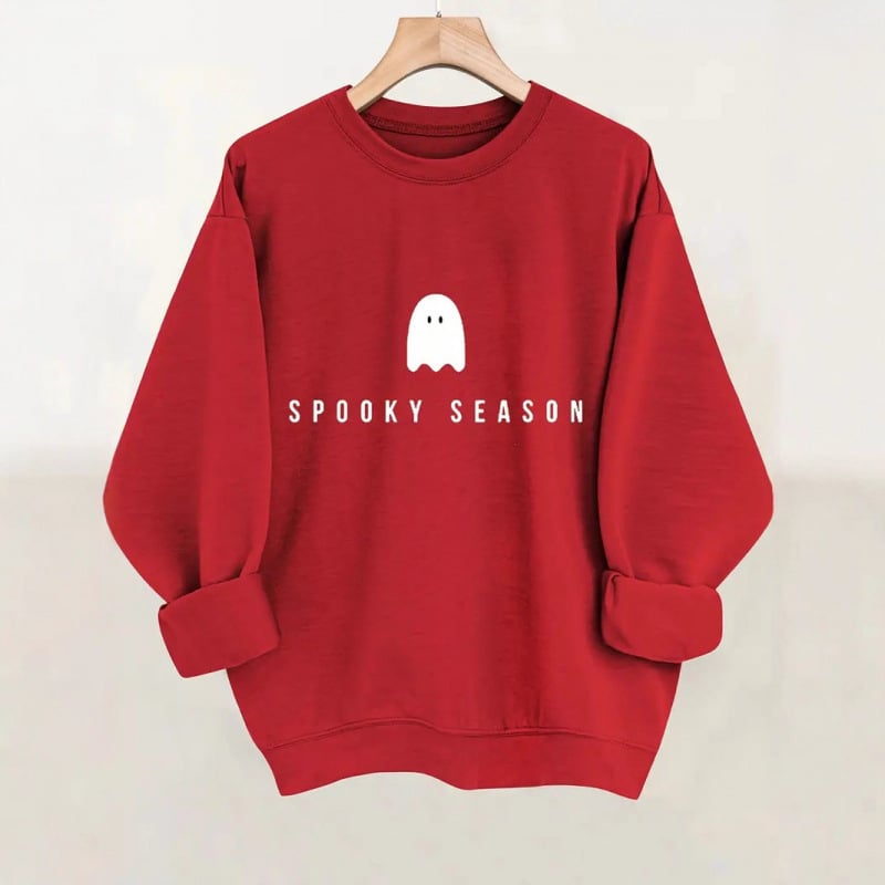 Kapucīna džemperis ar spoku zīmējumu, poliestera audums, biezs materiāls, garas piedurknes, brīva piegriezne.