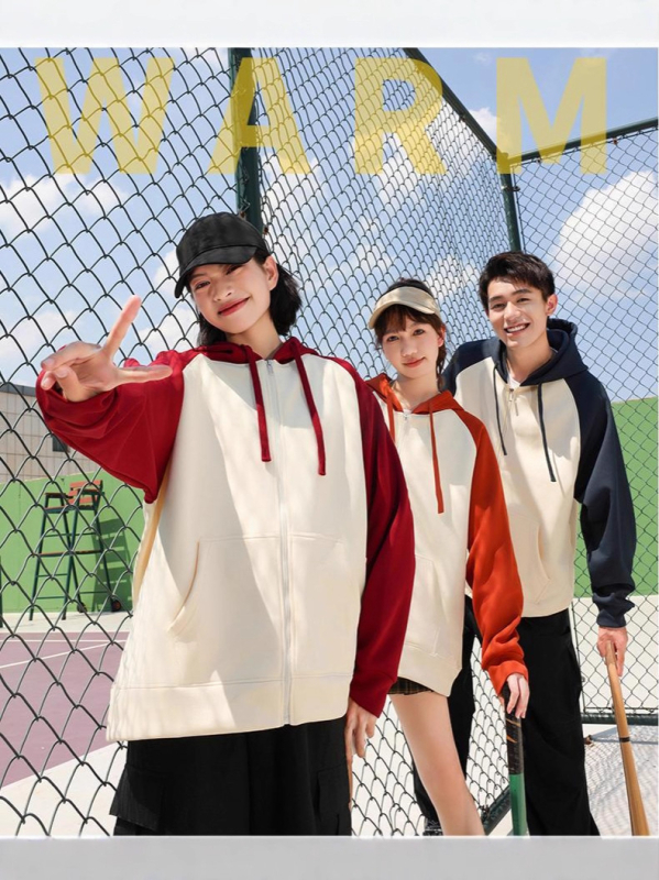 Kapucē patchwork džemperis ar kontrastšuvēm, poliesters, normāls piegriezums, pāru dizains