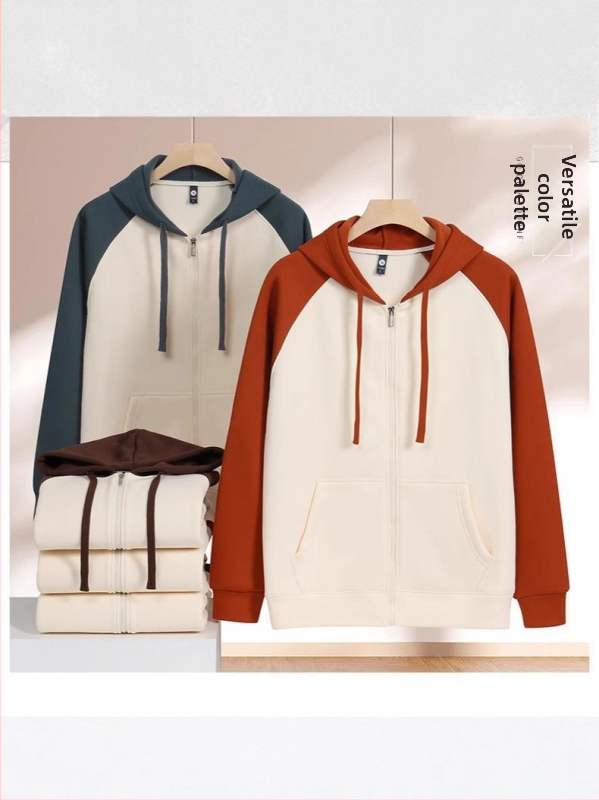 Kapucňová mikina patchwork, kontrastné švy, polyester, pravidelný strih, dizajn pre pár