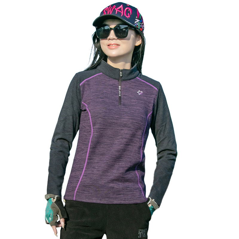 Moteriška fleece striukė su stačiu apykakle ir pusės užtrauktuku, greitai džiūsta, ilgomis rankovėmis, trys sezonai