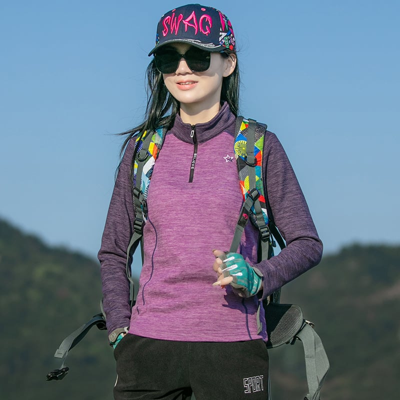 Moteriška fleece striukė su stačiu apykakle ir pusės užtrauktuku, greitai džiūsta, ilgomis rankovėmis, trys sezonai