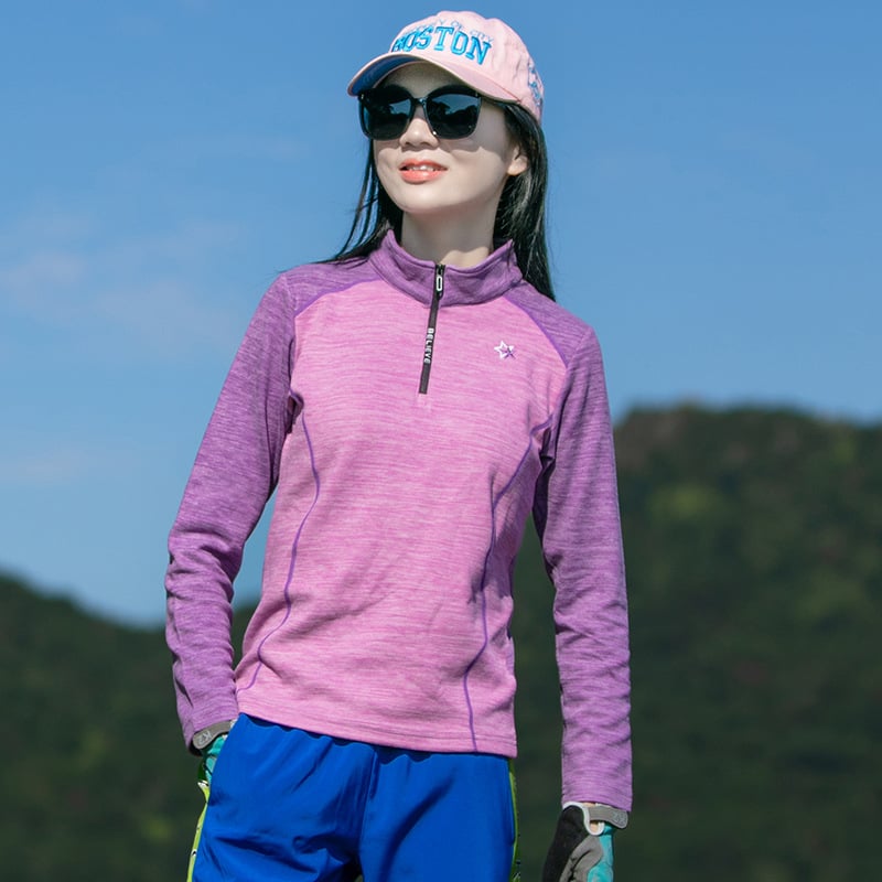 Moteriška fleece striukė su stačiu apykakle ir pusės užtrauktuku, greitai džiūsta, ilgomis rankovėmis, trys sezonai