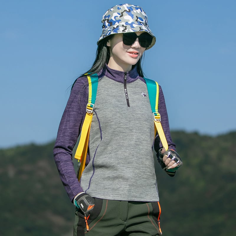 Moteriška fleece striukė su stačiu apykakle ir pusės užtrauktuku, greitai džiūsta, ilgomis rankovėmis, trys sezonai