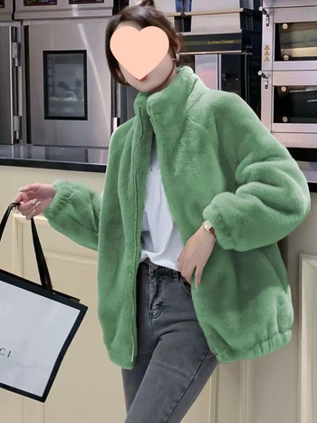 Γυναικείο φλίς μπουφάν με στάσιμο γιακά, πολυεστέρας, ultra-βραχύ μήκος, Α-γραμμή, με ένα κουμπί