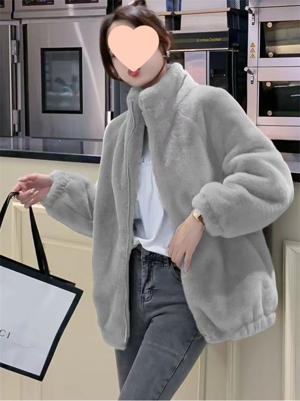 Γυναικείο φλίς μπουφάν με στάσιμο γιακά, πολυεστέρας, ultra-βραχύ μήκος, Α-γραμμή, με ένα κουμπί