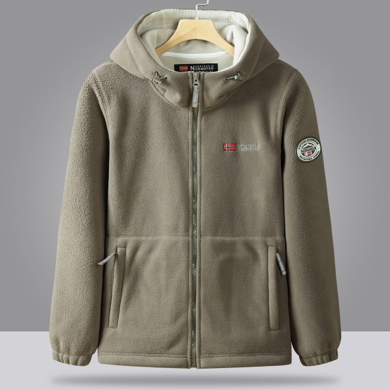 Unisex fleece striukė su gobtuvu, žieminė šilta, pamušalas fleece, kardigano stilius