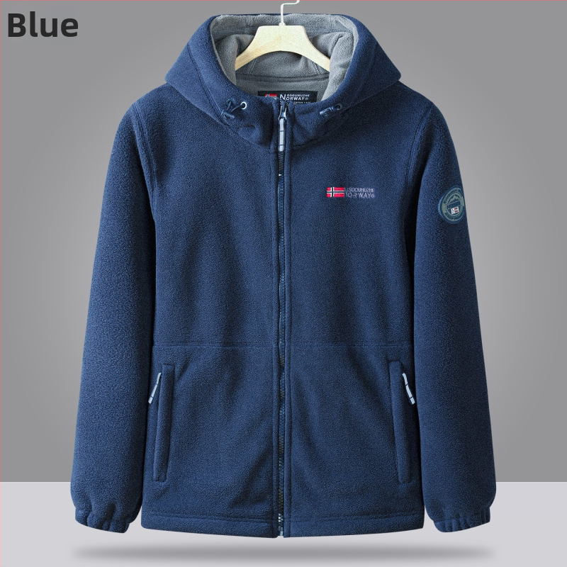 Unisex fleece striukė su gobtuvu, žieminė šilta, pamušalas fleece, kardigano stilius