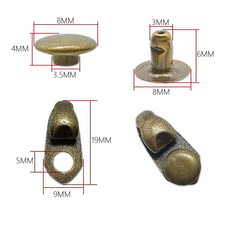 Gamyklinės sagtys 12 vnt. žygio batams, kilpelės aukštaaukčiams batams, kabliukų sagtys, aliuminio dirželių sagtys, sraigės formos sagtys, sraigės formos sagtys ir kniedės sportiniams batams.