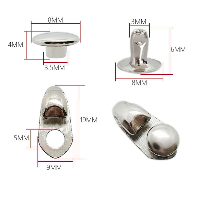 Gamyklinės sagtys 12 vnt. žygio batams, kilpelės aukštaaukčiams batams, kabliukų sagtys, aliuminio dirželių sagtys, sraigės formos sagtys, sraigės formos sagtys ir kniedės sportiniams batams.