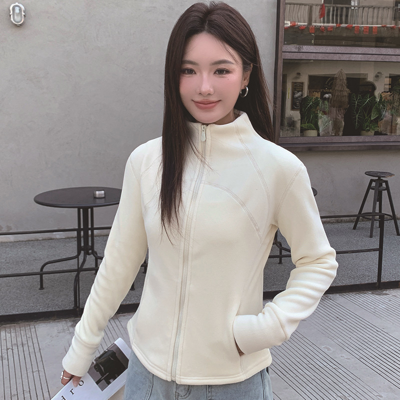 Nova dvostruka velur fleec jakna za žene s visokim ovratnikom, uski kroj, vjetroodbojna, zatvarač