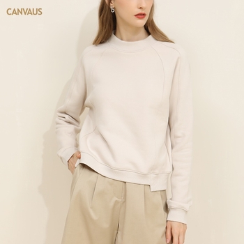 CANVAUS ženski pulover s flis podstavom, dugi rukavi, raglan kroj, slobodan kroj, pamut-poliester tkanina